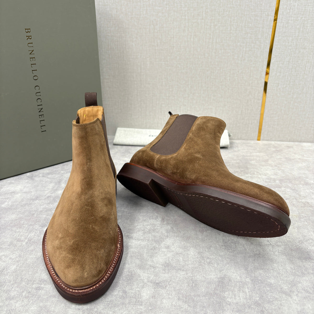 Camel Suede Plain Chelsea Boot - Men's