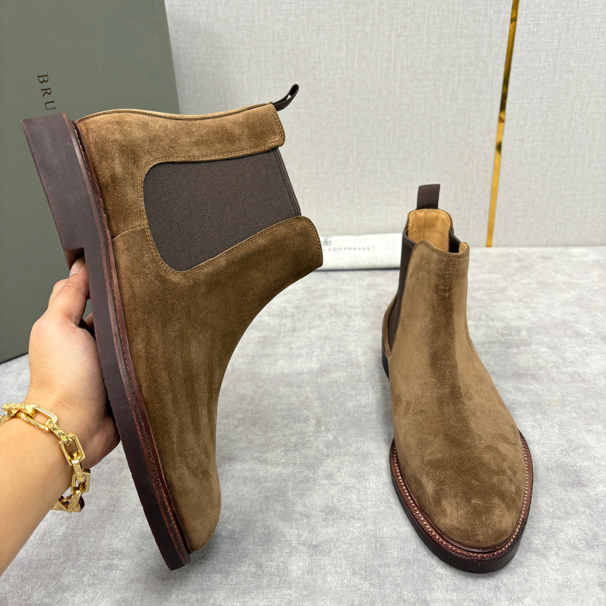Camel Suede Plain Chelsea Boot - Men's