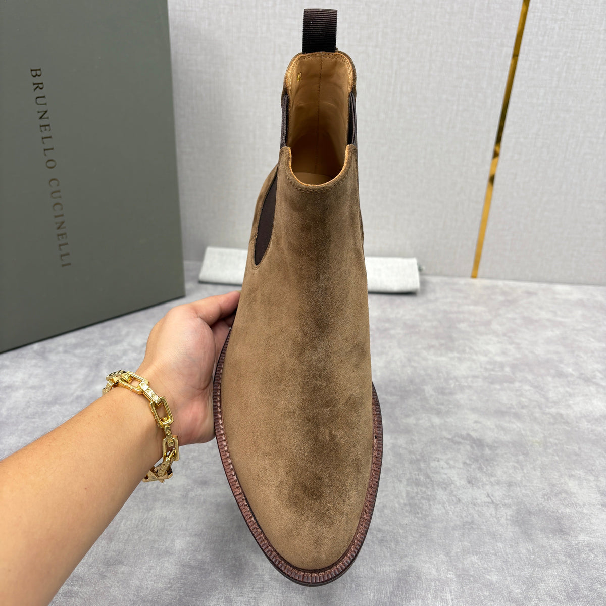 Camel Suede Plain Chelsea Boot - Men's