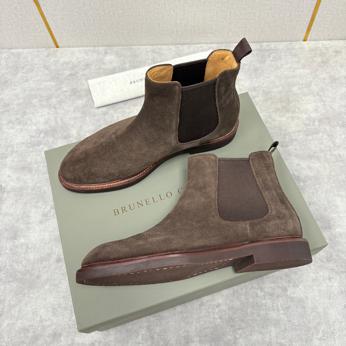Camel Suede Plain Chelsea Boot - Men's