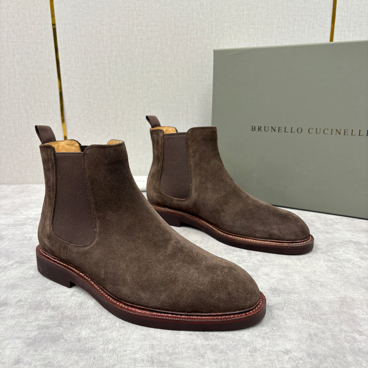 Camel Suede Plain Chelsea Boot - Men's