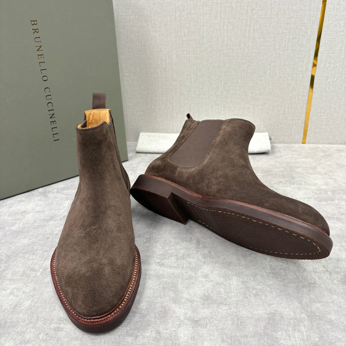 Camel Suede Plain Chelsea Boot - Men's