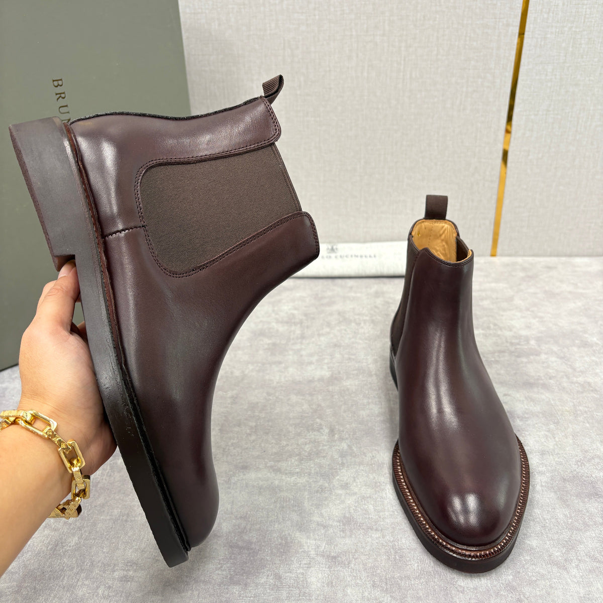 Burgundy Leather Stacked Heel Chelsea Boot - Men's