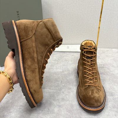 Brown Suede Plain Lace-Up Boot - Men's