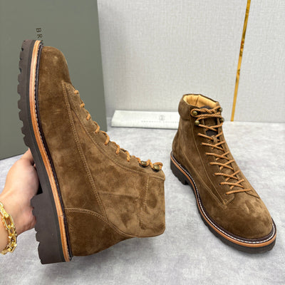 Brown Suede Plain Lace-Up Boot - Men's