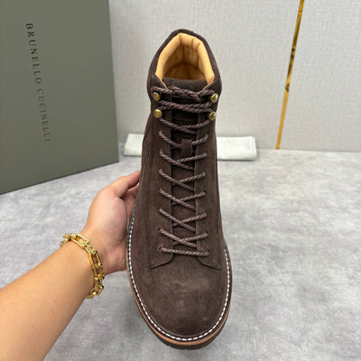 Brown Suede Plain Lace-Up Boot - Men's