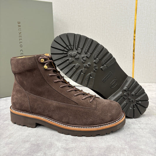 Brown Suede Plain Lace-Up Boot - Men's