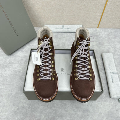 Brown Suede Shearling Collar Hiking Boot - Men's