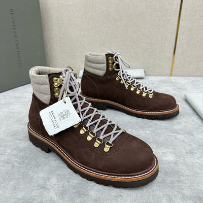 Brown Suede Shearling Collar Hiking Boot - Men's