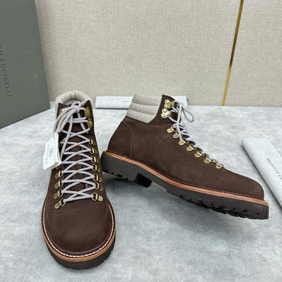 Brown Suede Shearling Collar Hiking Boot - Men's