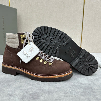 Brown Suede Shearling Collar Hiking Boot - Men's