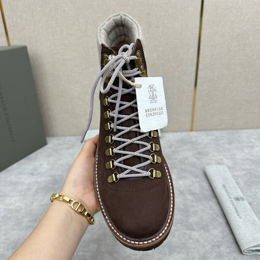 Brown Suede Shearling Collar Hiking Boot - Men's