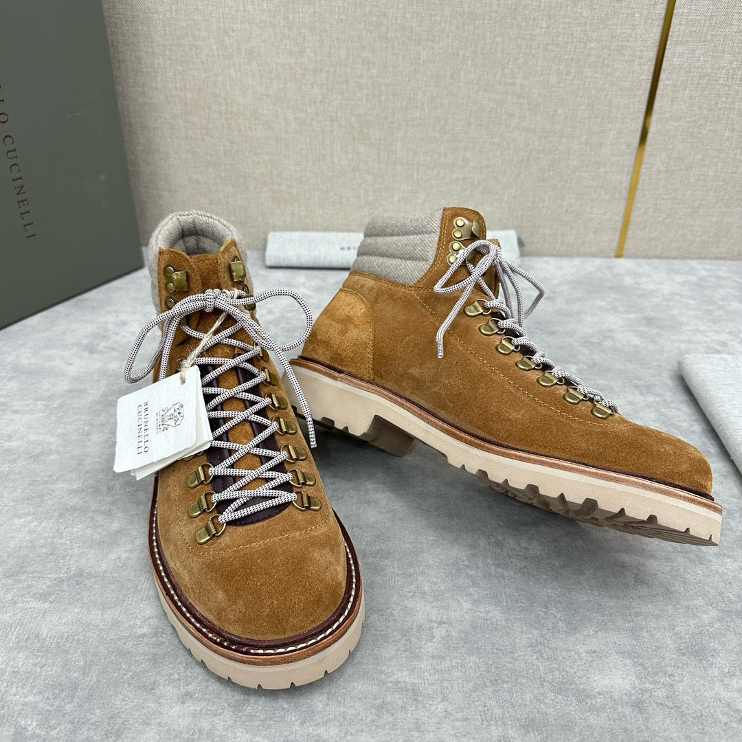 Camel Suede Lace-Up Hiking Boot - Men's