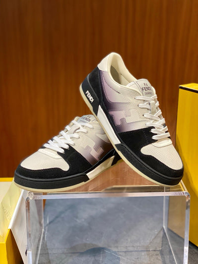 Cream Leather Panelled Low-Top - Men's