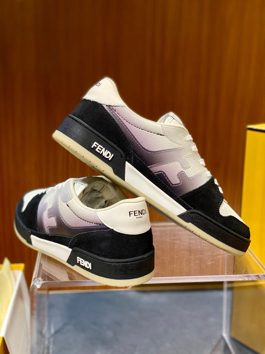 Cream Leather Panelled Low-Top - Men's
