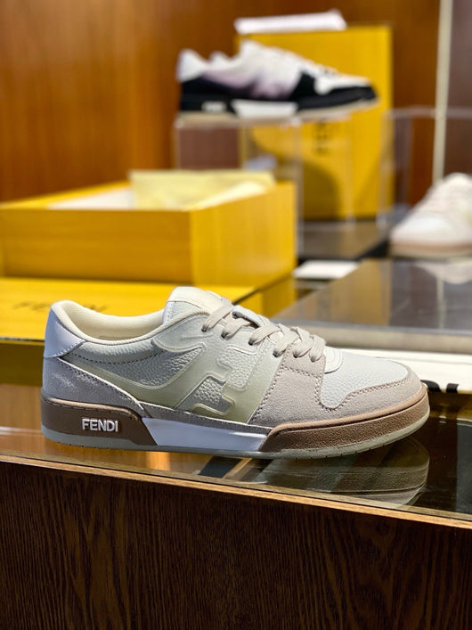Cream Leather Panelled Low-Top - Men's