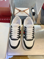 Black Leather Striped Low-Top - Men's
