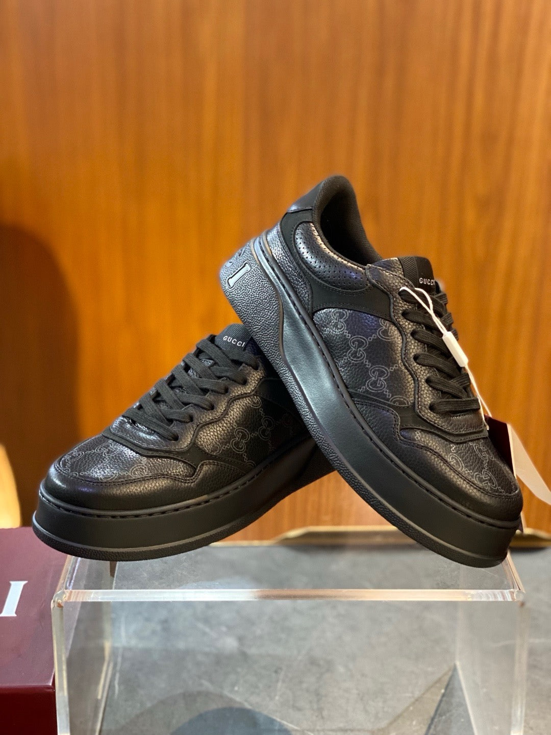 Brown Leather Embossed Low-Top - Men's