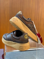 Brown Leather Embossed Low-Top - Men's