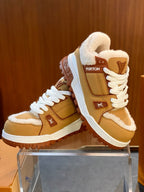 Camel Leather Striped Low-Top - Men's