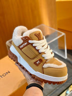 Camel Leather Striped Low-Top - Men's