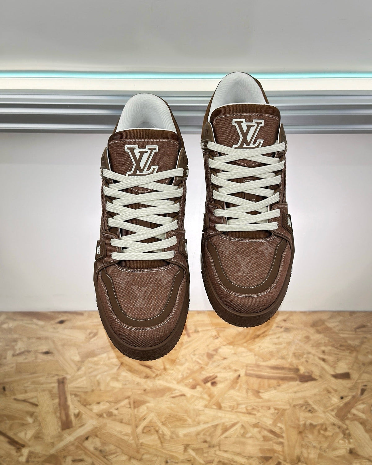 Brown Leather Monogram Low-Top - Men's
