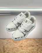White Leather Graphic Print Low-Top - Men's