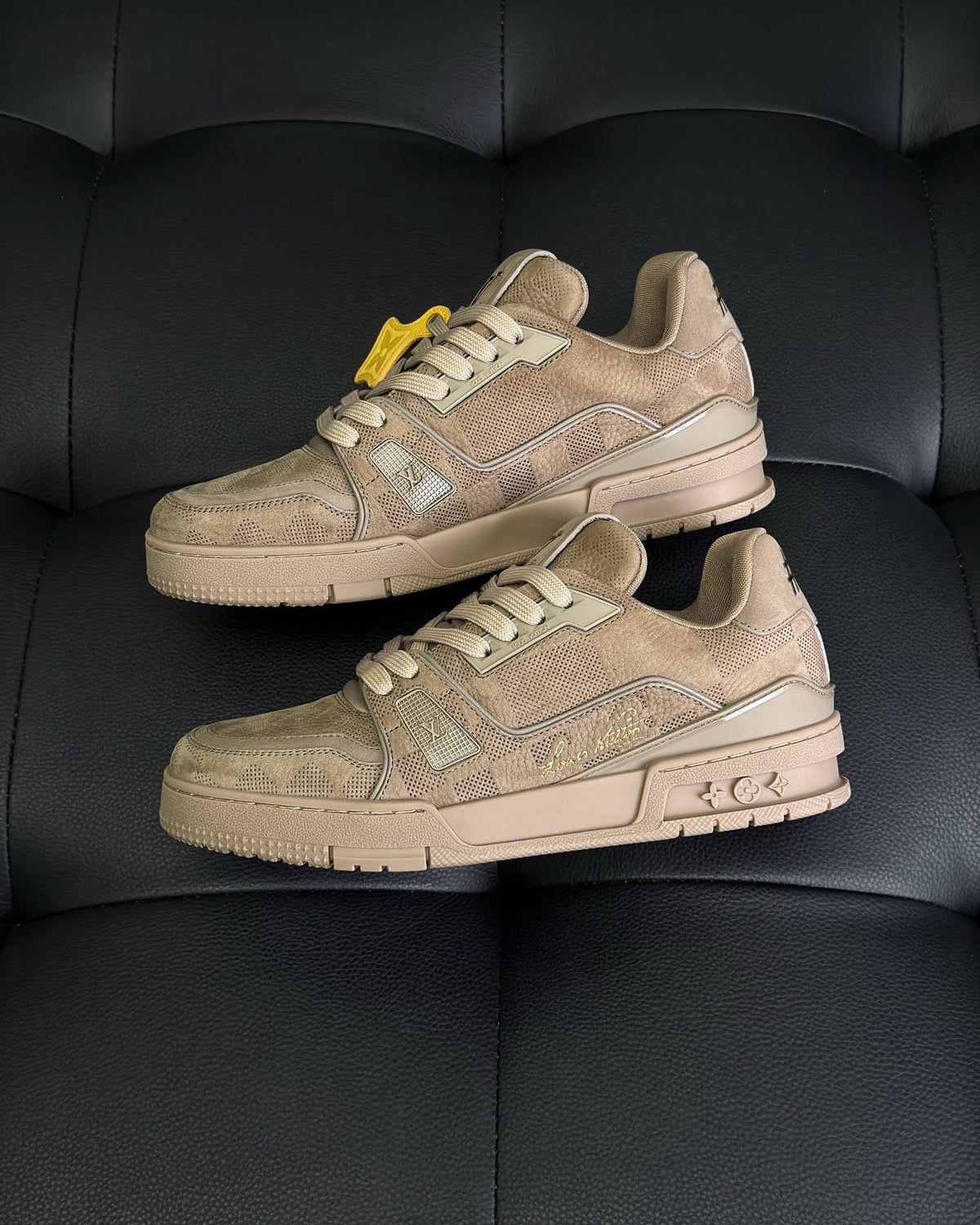 Beige Suede Logo Low-Top - Men's