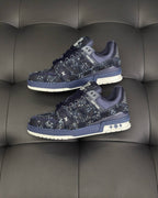 Navy Leather Monogram Runner - Men's