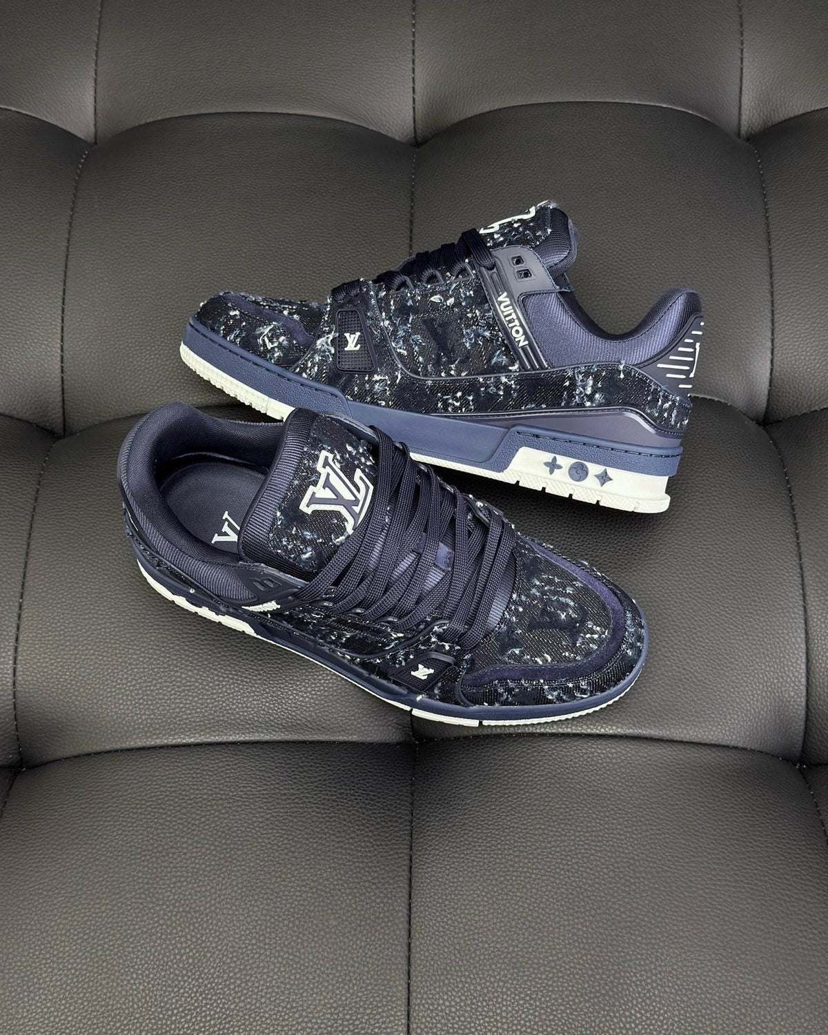 Navy Leather Monogram Runner - Men's