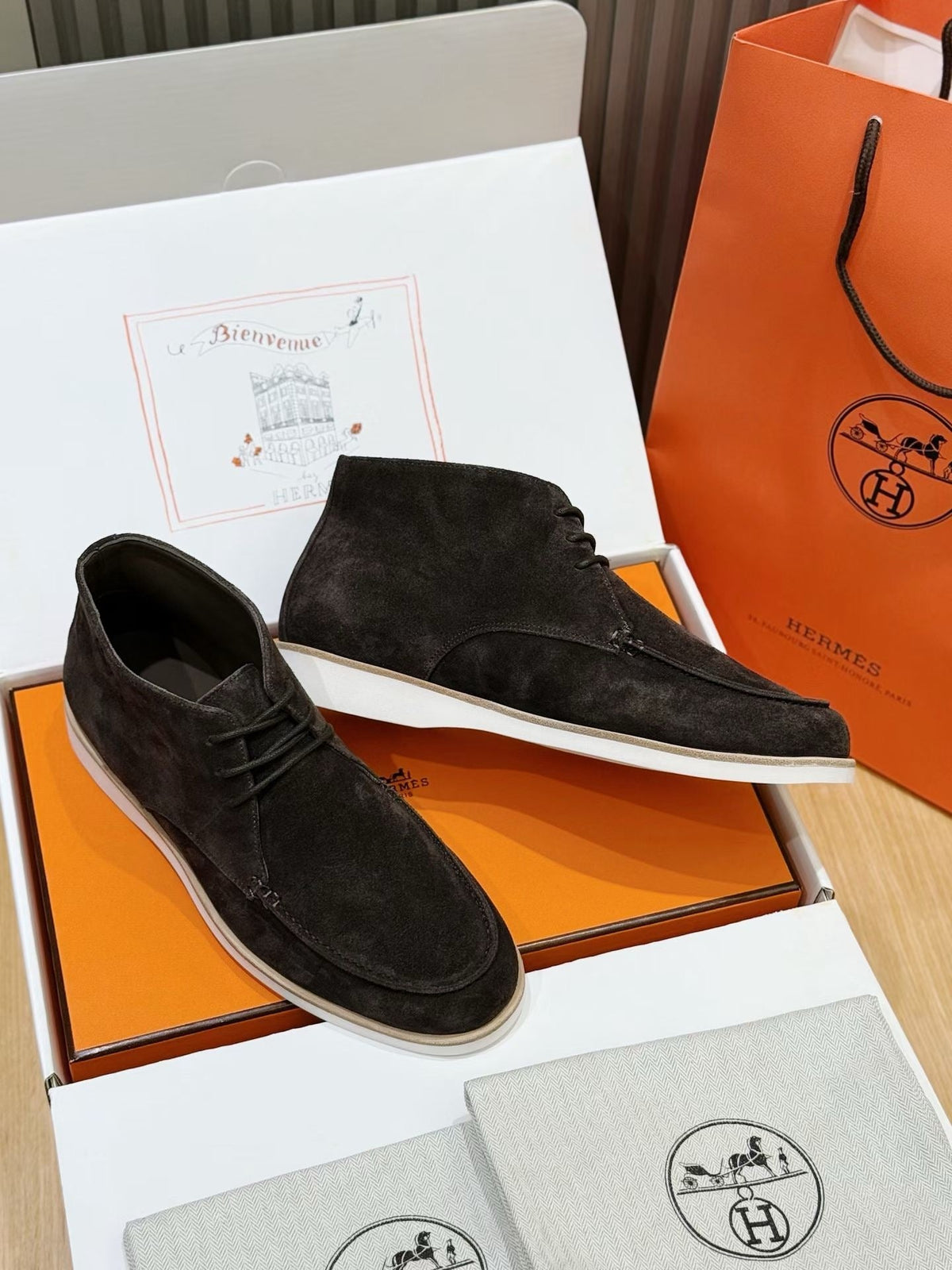 Grey Suede Contrast Sole Desert Boot - Men's