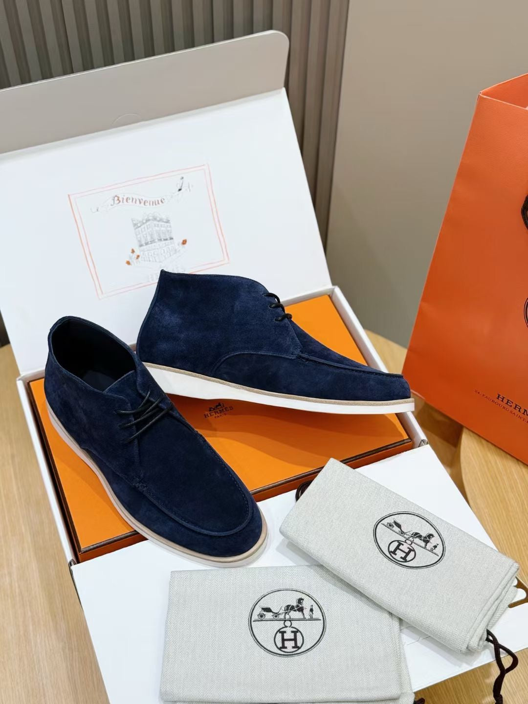 Grey Suede Contrast Sole Desert Boot - Men's