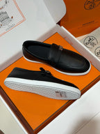 Black Leather Metal Detail Loafer - Men's