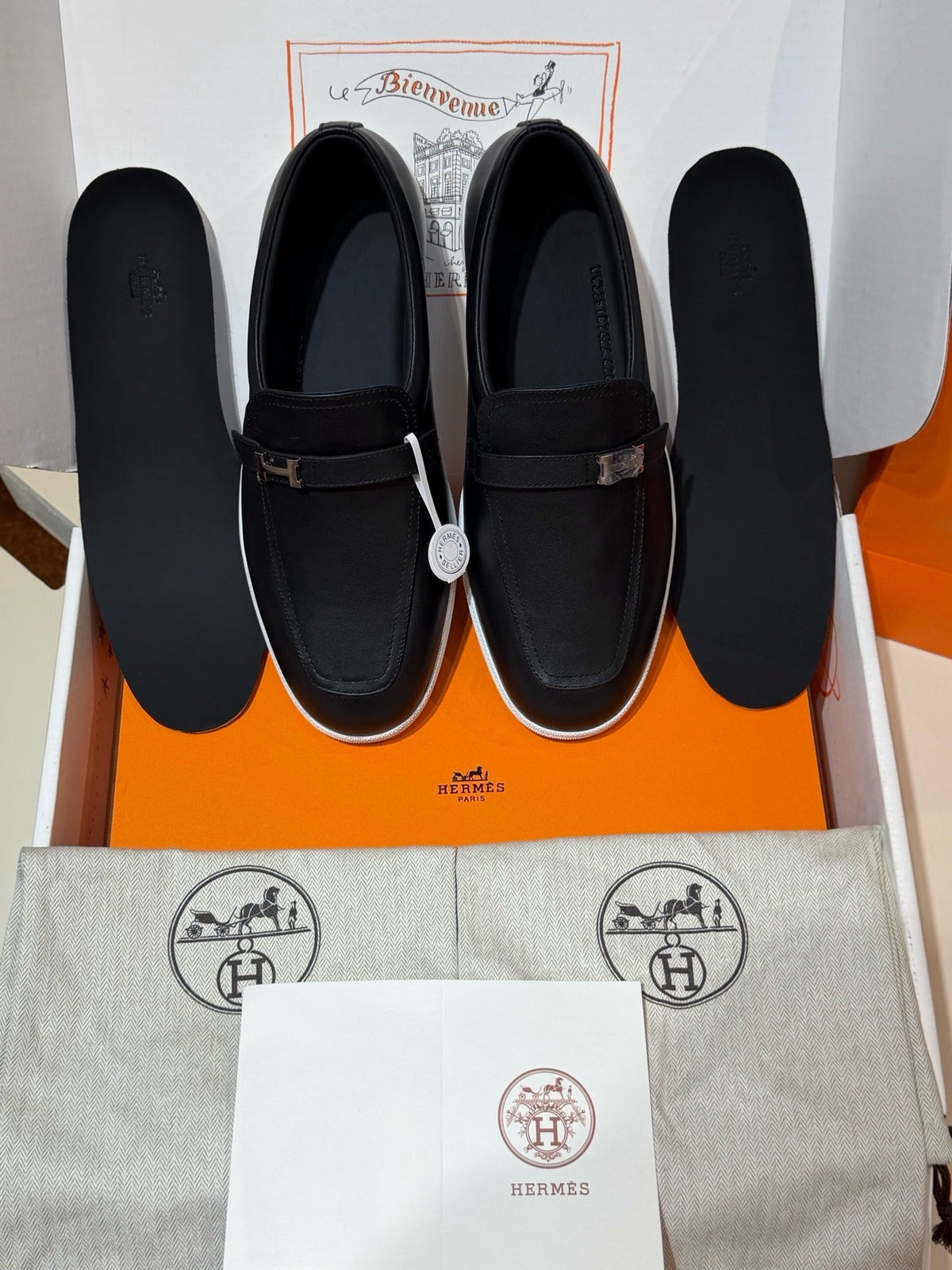 Black Leather Metal Detail Loafer - Men's