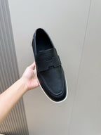 Black Leather Contrast Sole Loafer - Men's