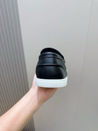 Black Leather Contrast Sole Loafer - Men's