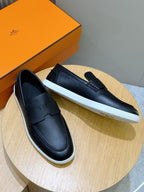 Black Leather Contrast Sole Loafer - Men's