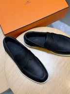 Black Leather Contrast Sole Loafer - Men's