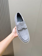 Black Leather Contrast Sole Loafer - Men's