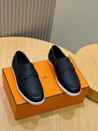 Black Leather Contrast Sole Loafer - Men's