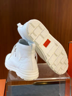 White Leather Plain Lace-Up Boot - Men's