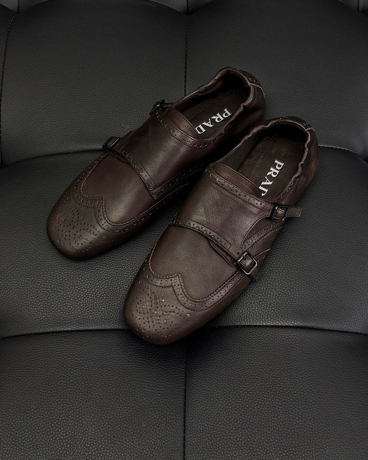 Brown Leather Double Buckle Monk - Men's