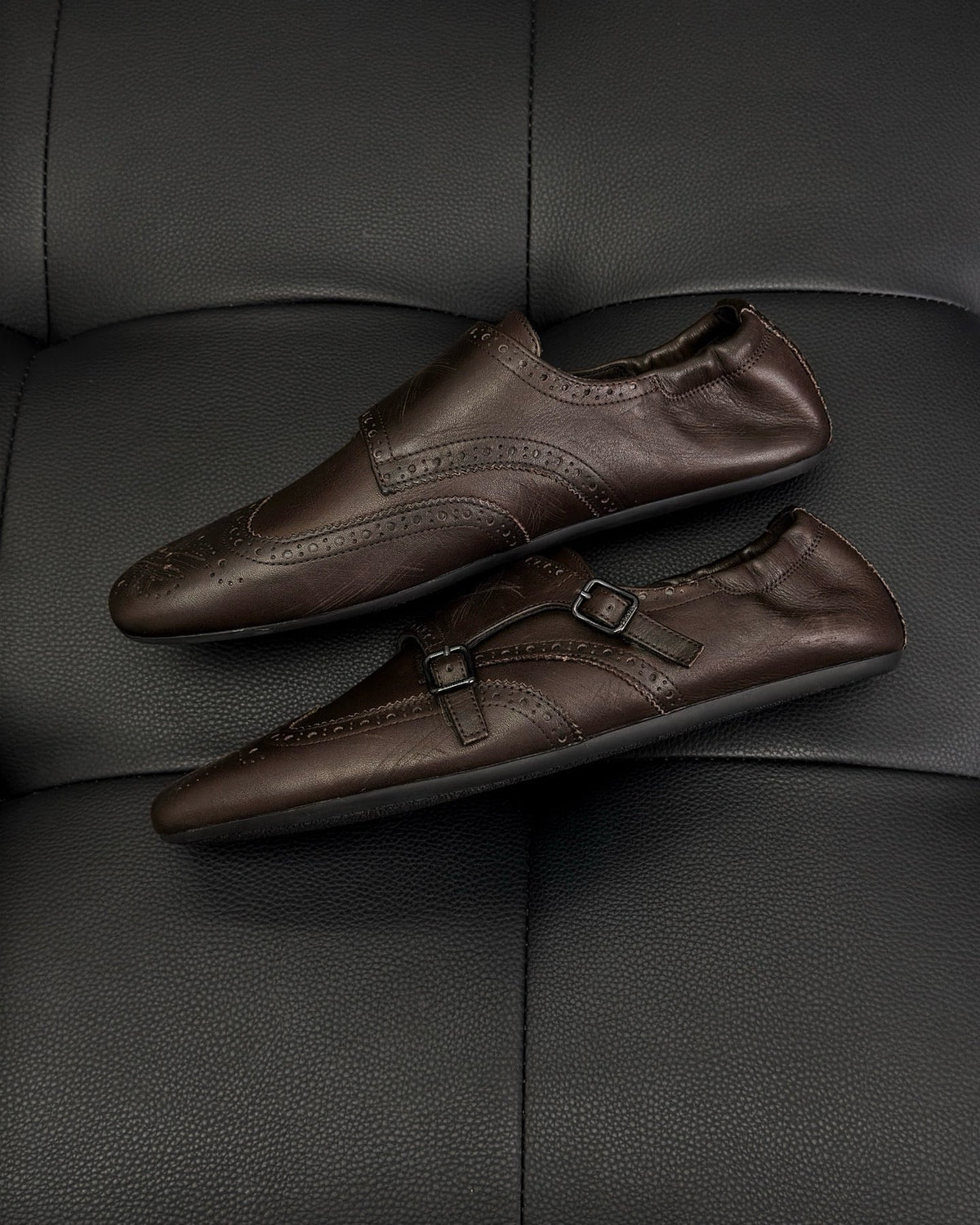 Brown Leather Double Buckle Monk - Men's