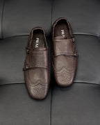 Brown Leather Double Buckle Monk - Men's