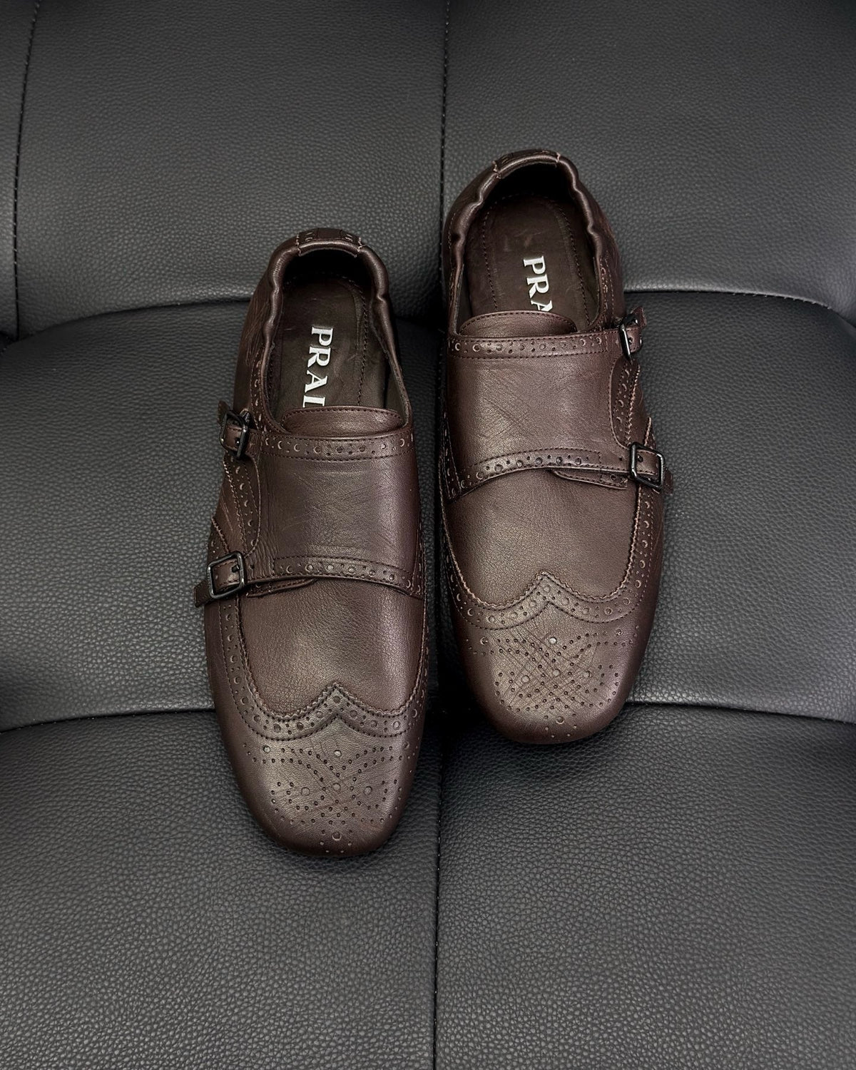 Brown Leather Double Buckle Monk - Men's