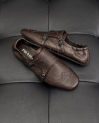Brown Leather Double Buckle Monk - Men's