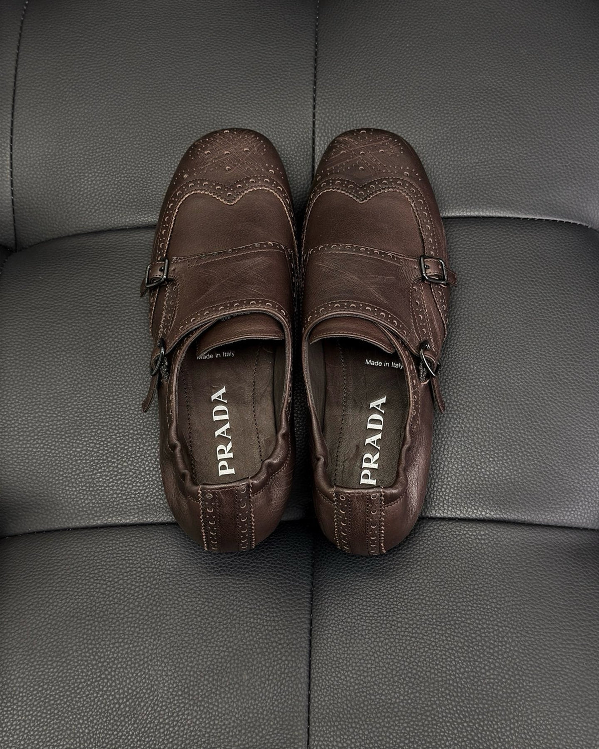Brown Leather Double Buckle Monk - Men's