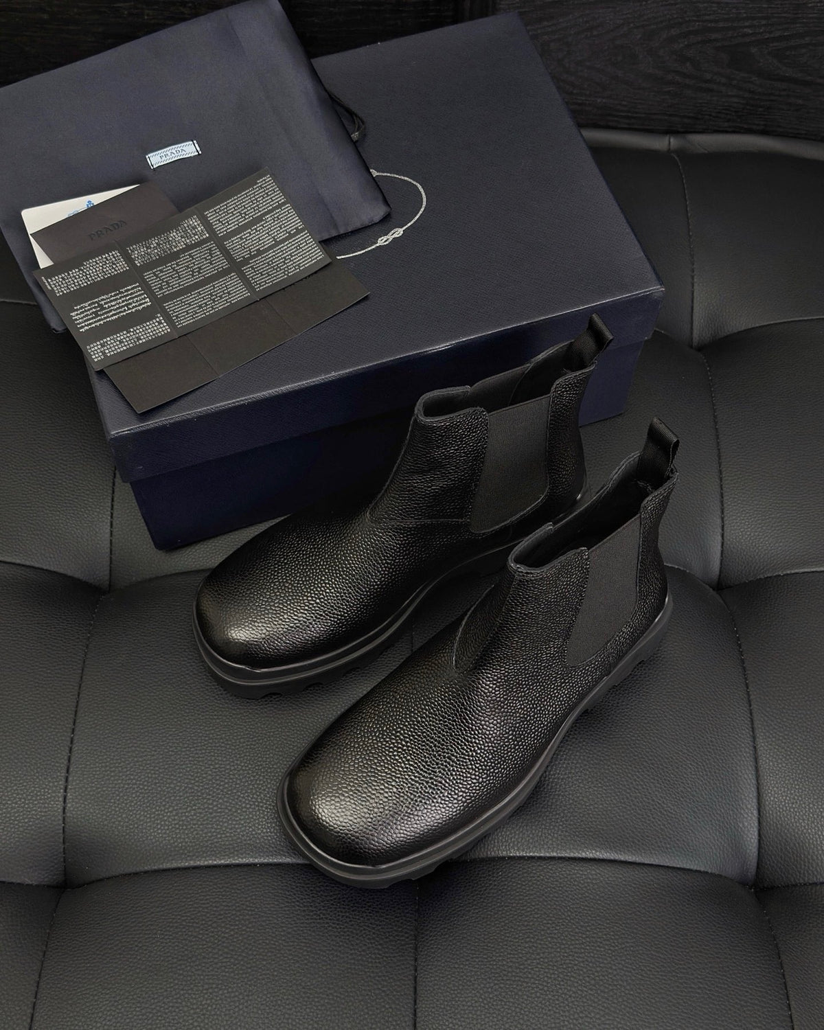 Black Leather Lug Sole Chelsea Boot - Men's