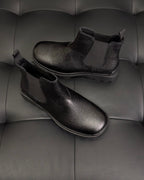 Black Leather Lug Sole Chelsea Boot - Men's