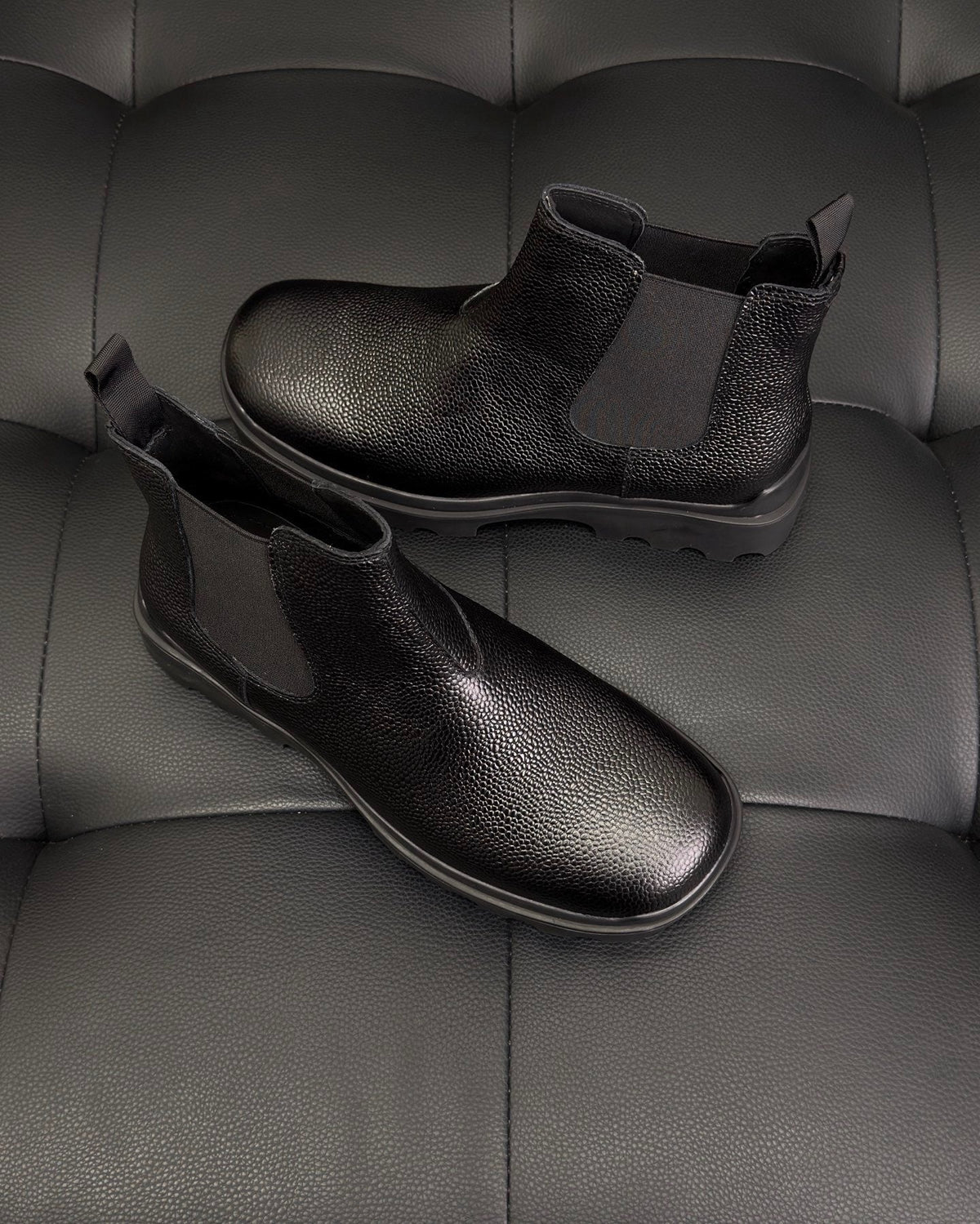 Black Leather Lug Sole Chelsea Boot - Men's